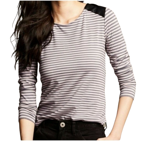 Banana Republic Tops - BANANA REPUBLIC STRIPED L/S FAUX LEATHER TOP ~ M